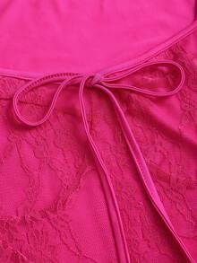 Sweetra Women's Sexy Lace Bowknot Front Square Neck Long Sleeve Top, Casual Y2K  - Hot Pink - View 6