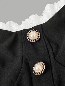 SHEIN MOD 女士黑色蕾丝边饰连衣裙 - 黑與白 - 查看 6