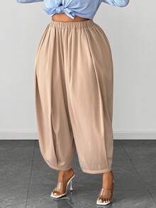 Maweii Quần ống rộng xếp ly màu trơn có túi dành cho nữ cỡ lớn, kiểu dáng thường ngày, đa năng, thích hợp mặc hàng ngày. - Màu nâu  Mocha - Xem 5