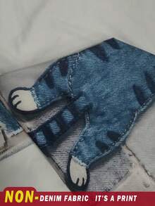 EMERY ROSE Áo thun nữ tay ngắn cổ tròn màu trắng denim phối họa tiết mèo và lá, kiểu dáng leo núi thường ngày, thích hợp cho mùa xuân, hè và thu. - Nhiều màu - Xem 4