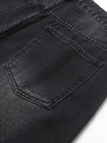 Manfinity EMRG Men's American Hip Hop Street Style Patchwork Distressed Denim Shorts - Black - View 5