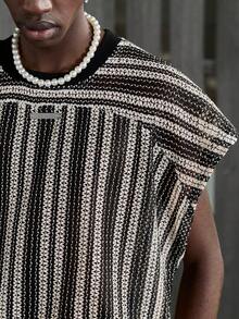 NEON BLANC Men's Casual Loose T-Shirt Vest, Plain Black & White, Summer - Black and White - View 6