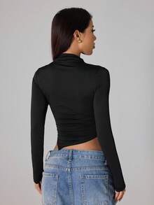 SHEIN PETITE 2件套不对称下摆高领长袖T恤高领修身女款上衣 - 彩色 - 查看 9