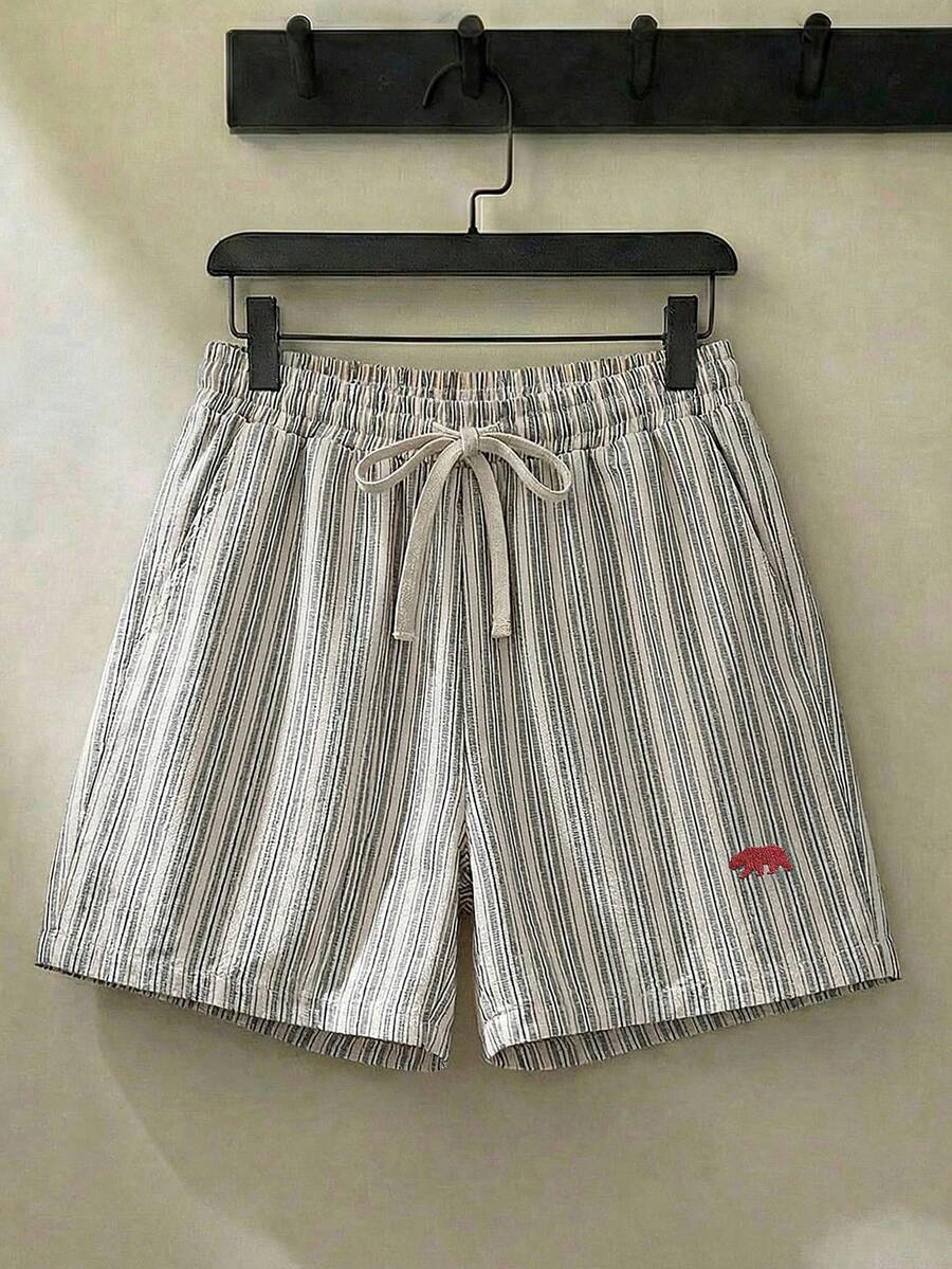 ESTAVOR Men's Casual Striped Drawstring Waist Shorts, Spring/Summer - Beige - View 1