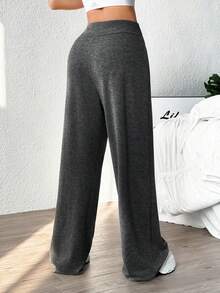 Easithlete Women Casual Drawstring Waist Loose Wide Leg Sports Pants - Dark Grey - View 2