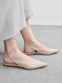 CUCCOO BIZCHIC 女士尖头平底便鞋，杏色漆皮，适合工作和通勤，春夏秋季 - 杏色 - 查看 5