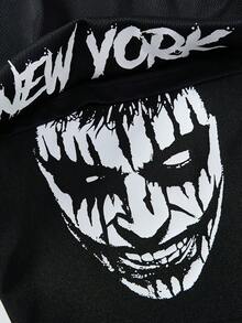 SHEIN Bolty 1 件装青少年男童图案抽绳腰网眼短裤，适合上学、春季穿着、青少年男童服装、青少年男童外套、春季返校季 - 黑色 - 查看 7