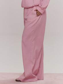 MUSERA Quilted Tie Waist Wide Leg Trousers Tracksuit Bottoms Cute Cosy Spring Everyday Sugar Swizzle - Baby Pink - View 3
