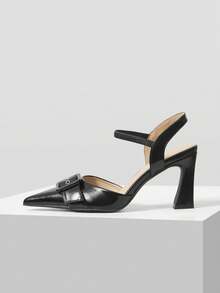 Mnmlis Giày cao gót đen thời trang, đa năng, có khóa cài, kiểu dáng casual, đế dày, dễ xỏ cho nữ. - màu đen - Xem 3