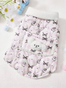 PETSIN 宠物背心 冬季棉绒娃娃领背心开衫背心 狗狗猫咪牵引扣棉质韩版蝴蝶结小熊印花宠物服装 - 彩色 - 查看 6