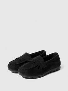 Sleekvia Women Shoes Women's Spring And Autumn New Black Suede Soft Sole Tassel Casual Beanie Shoes Comfortable Commuting Slip-On Loafers Women's Flat Shoes Valentine's Day - Black - View 2