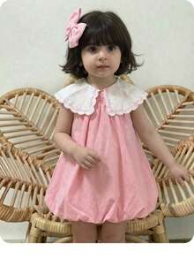 Cute Pink Peter Pan Collar Embroidered Sleeveless Dress For Toddler Girls, Summer - Pink - View 13