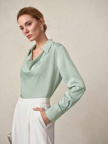 MOTF PREMIUM SWING COLLAR LONG SLEEVE POPLIN SHIRT - Green - View 6