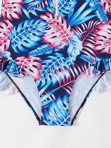 SHEIN 2025新款少女连体泳衣,休闲树叶印花,时尚可爱,优雅精致,适合夏季游泳和度假 - 彩色 - 查看 7