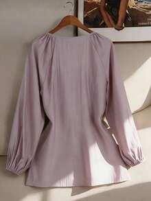 Modelyn French Design V-Neck Cinched Waist Tie-Up Top For Women - Dusty Pink - View 2