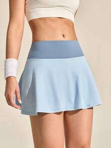 Exploreva Women's Casual Patchwork Color Block Pocket Skorts, Versatile For Daily Wear And Outdoor Activities - Blue - View 3