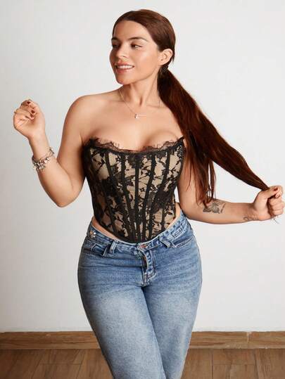 Lupita Cardoza 夏季海滩度假纯色胸罩上衣蕾丝上衣，适合日常约会、夜间外出、夜总会、派对、聚会、鸡尾酒会、泳池派对、返校季服装、学校季服装、假日服装、办公服装通勤服装紧身胸衣上衣