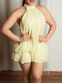 Lupita Cardoza Women's Chiffon Elegant Butter Yellow Halter Tie Mini Dress,Women Dating Dress,Women Night Out Dress,Summer Dresses For Women, Honeymoon Outfits Woman .Women Wedding Guest Dress. Island Vacation Outfits,Wedding Guest Dress Women ,Sun Dresses For Women ,Elegant Dresses For Party Birthday Dresses For Women - Light Yellow - View 5