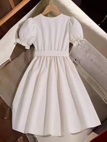 Robe chemise à imprimé floral élégante et décontractée pour préadolescentes, convient pour les fêtes, les sorties et le port quotidien - Nude - Voir 2