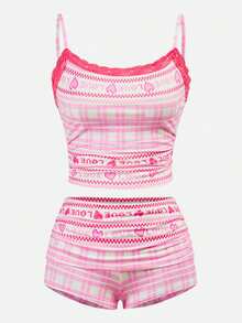 Y2Kool Maria Clara Maia 裸色与红色撞色圣诞星心形纸杯蛋糕拐杖糖饼干Y2K街头风蕾丝拼接两件套，适合秋冬居家聚会、节日、圣诞节、日常穿着 - 粉色 - 查看 2