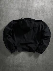 PAVTROS Men's Casual Zip-Up Drawstring Hooded Jacket - Black - View 2