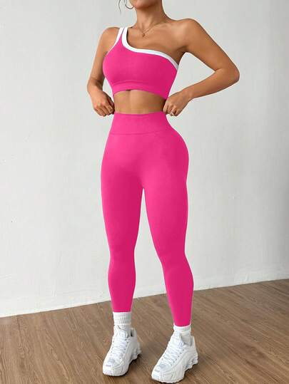 Dewbera 无缝单肩瑜伽工字背心和提臀高弹力女式运动套装