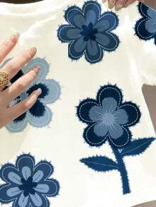 SHEIN Bộ đồ mẹ và bé gái kiểu vintage họa tiết hoa denim, áo tay ngắn cổ tròn dễ thương, phù hợp cho các bữa tiệc mùa hè, dạo phố, phong cách Hàn Quốc, dự tiệc, thoải mái, thời trang xuân hè. - Nhiều màu - Xem 4