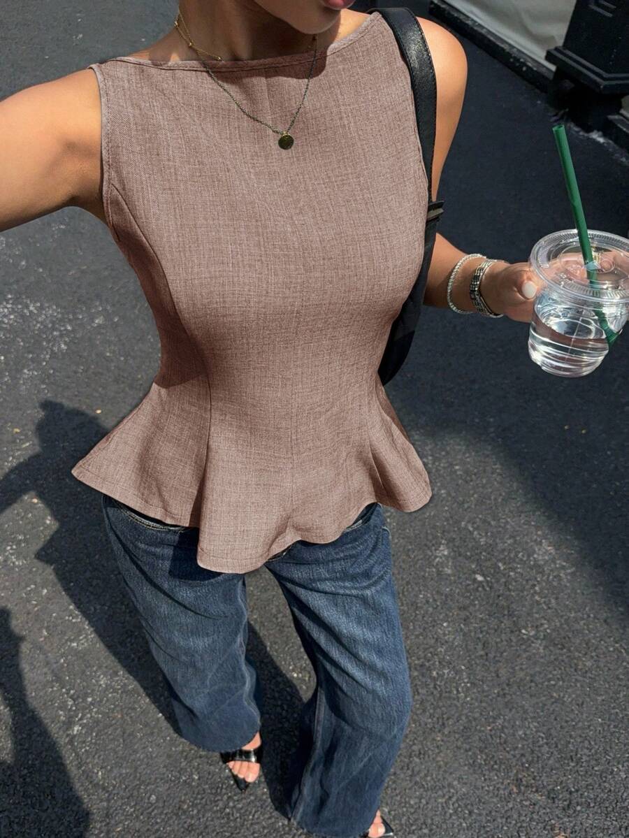 Siren Gaze Áo kiểu chữ A hở lưng hình bướm dành cho nữ, mẫu mới mùa hè. - Màu nâu  Mocha - Xem 1