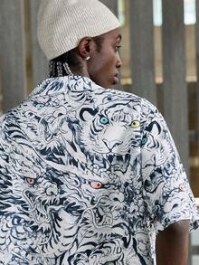 NEON BLANC 男士街头时尚印花短袖衬衫 - 藍白色 - 查看 5