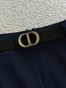 GlowEve 2pcs Commuter Elegant Striped Long Sleeve T-Shirt And Pants With Pockets And Belt Set For Women - Navy Blue - View 4