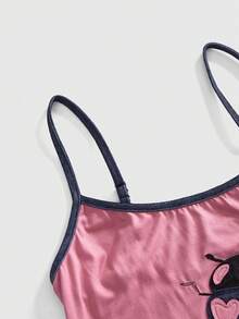 ROMWE Vintage Cute Ladybug Pattern Embroidered Spaghetti Strap - Pink - View 4