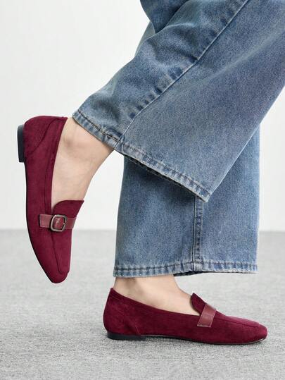 CUCCOO BIZCHIC Sheepskin Leather Vintage Style Comfortable Slip-On Shoes With Buckle Design, Versatile & Flattering For Commuting Valentine's Day