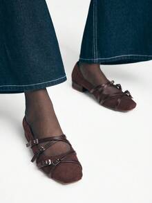 Muvela 女士黑色交叉绑带平底套脚鞋 - 棕色 - 查看 7