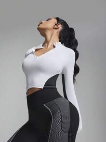 Innovista Women's Contrast Color Casual Long Sleeve Sports T-Shirt - White - View 8