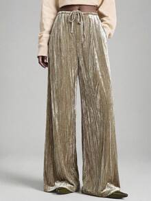 Ontre 女士百搭丝绒面料舒适柔软直筒裤，前褶设计，弹性腰带，适合都市通勤、商务、休闲、办公穿着，也适合圣诞节、新年派对等优雅场合。 - 灰色 - 查看 2