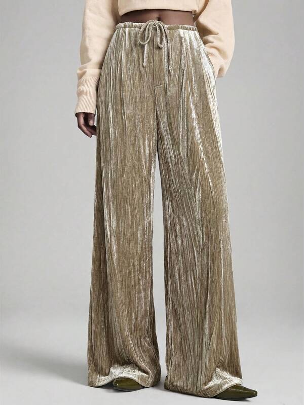 Ontre Pantalones rectos de mujer de tela de terciopelo versátil, cómodos y suaves, con pliegues delanteros y cintura elástica, adecuados para el transporte urbano, negocios, uso casual, oficina, elegantes para Navidad, fiesta de Año Nuevo