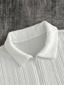 Mainfolk Men's White Short Sleeve Polo Collar Knitted Casual Co-Ords With Drawstring Track Shorts And Pockets - White - View 5