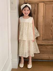 DAZY Young Girl Round Neck Sleeveless Patchwork Dress - Apricot - View 8