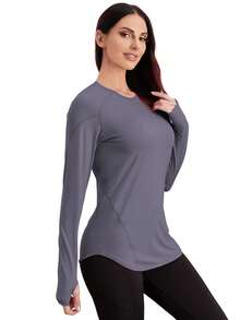 Easithlete Breathable Sports Long Sleeve Tee With Thumb Holesworkout Tank Top - Mauve Purple - View 7