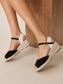 Styleloop Women's Fashionable Versatile Buckle Design Thick Bottom Wedge Sandals For Daily Wear - Black - View 4