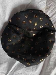 青妙双层防水浴帽，时尚箔心印花 - 黑色 - 查看 2