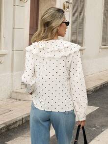 Pariaura 2025 New Arrival Shirt Collar Blouse, Long Sleeve With Ruffled Trim & Tie Accent, Contrast Ruffled Panel, Simple Casual Workwear Essential - Multicolor - View 2