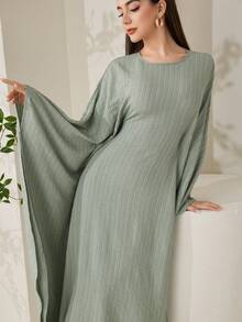 Veilorie Women's Round Neck Solid Color Batwing Sleeve Elegant Maxi Arabian Dress - Green - View 6