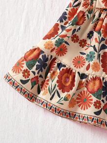 SHEIN 女宝宝夏季可爱度假树叶印花吊带裙 - 紅色 - 查看 4