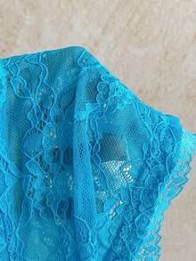 Soleia 女士度假蕾丝吊带上衣和荷叶边迷你裙性感两件套 - 藍色 - 查看 6