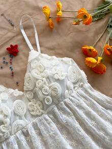 Soleia Women's Vacation Floral 3D Decor Ruffle Hem Camisole - Apricot - View 2