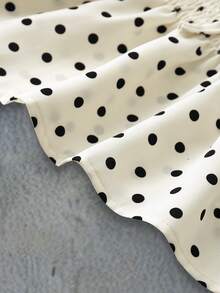 Resyla Polka Dot Ruffle Trim V-Neck Puff Sleeve Blouse - Apricot - View 6