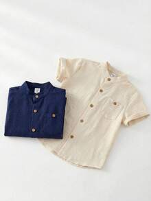 SHEIN 两件装男童休闲韩版纯色翻领宽松衬衫，两种颜色可选，每款可买一套或两套，适合上学、居家、度假、运动穿着，适合春夏季节，买一送一，两件超值优惠，送礼佳品。 - 彩色 - 查看 8