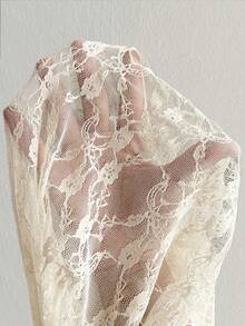 LanaWest Women's Spring/Summer Western Style Apricot Textured Knit Patchwork Lace Hem A-Line Dress - Apricot - View 8