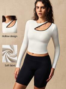 VARSIVA Camiseta deportiva de manga larga y ajustada con diseño de recorte para mujer - Blanco y Negro - Ver 13